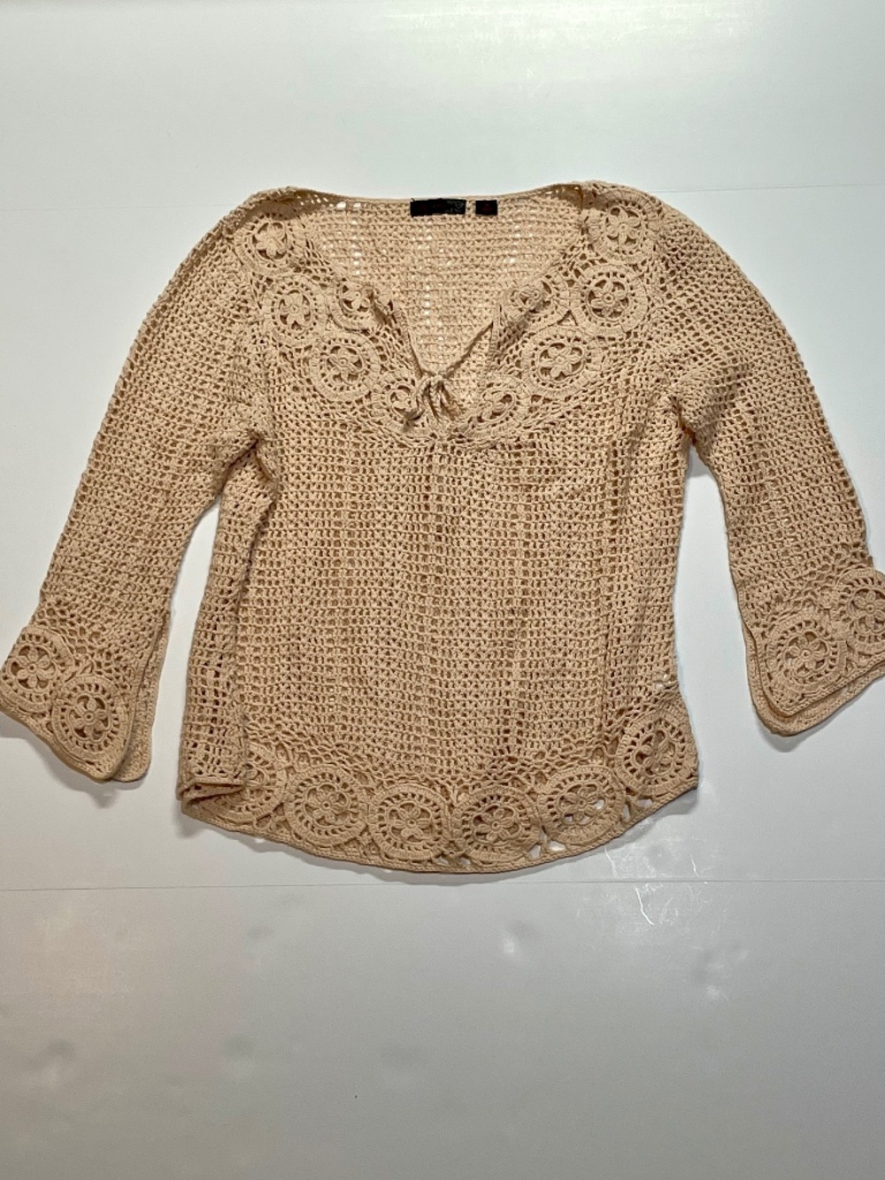 Shell Pink Cotton Crochet Top Pullover Sweater Size M Like New